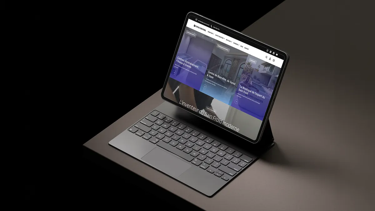 Site e-commerce de Cryo Control, spécialiste du bain froid, affiché sur tablette : univers sport, bien-être et boutique en ligne, réalisé par Codecircle