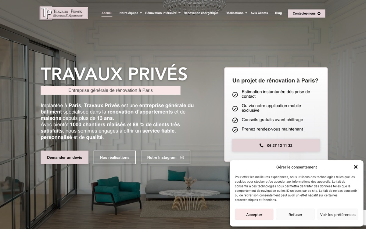 Capture du site Travaux Privés