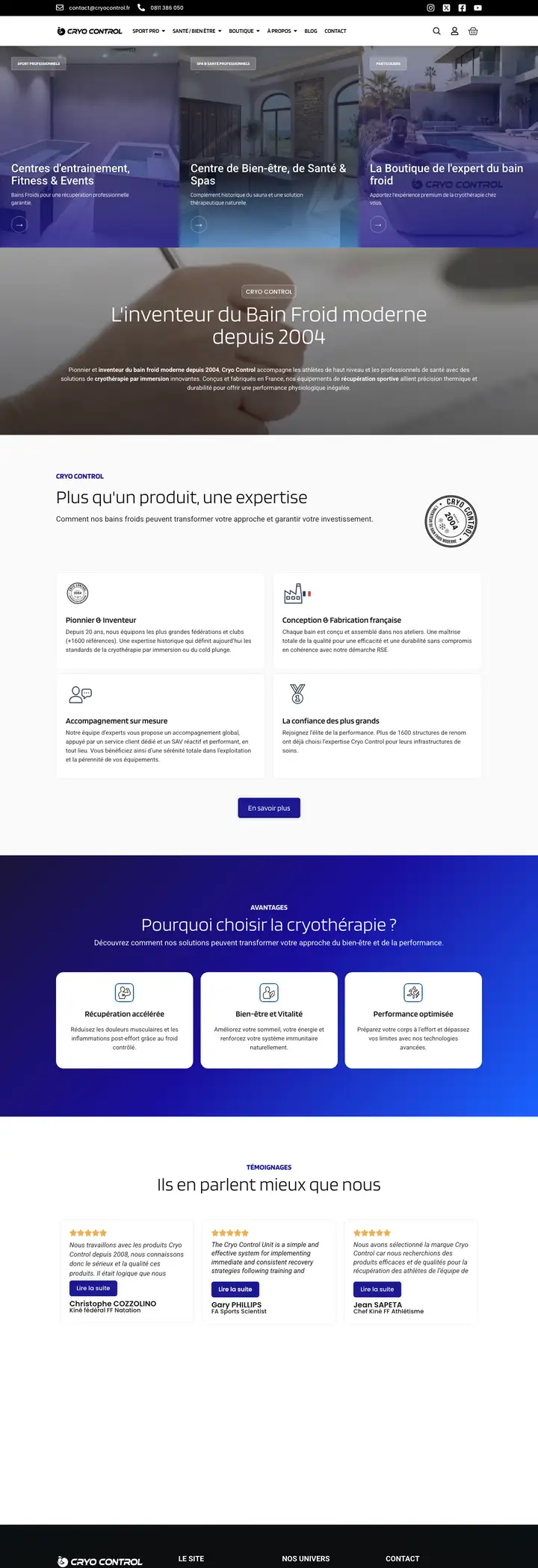 Site e-commerce de Cryo Control réalisé par Codecircle