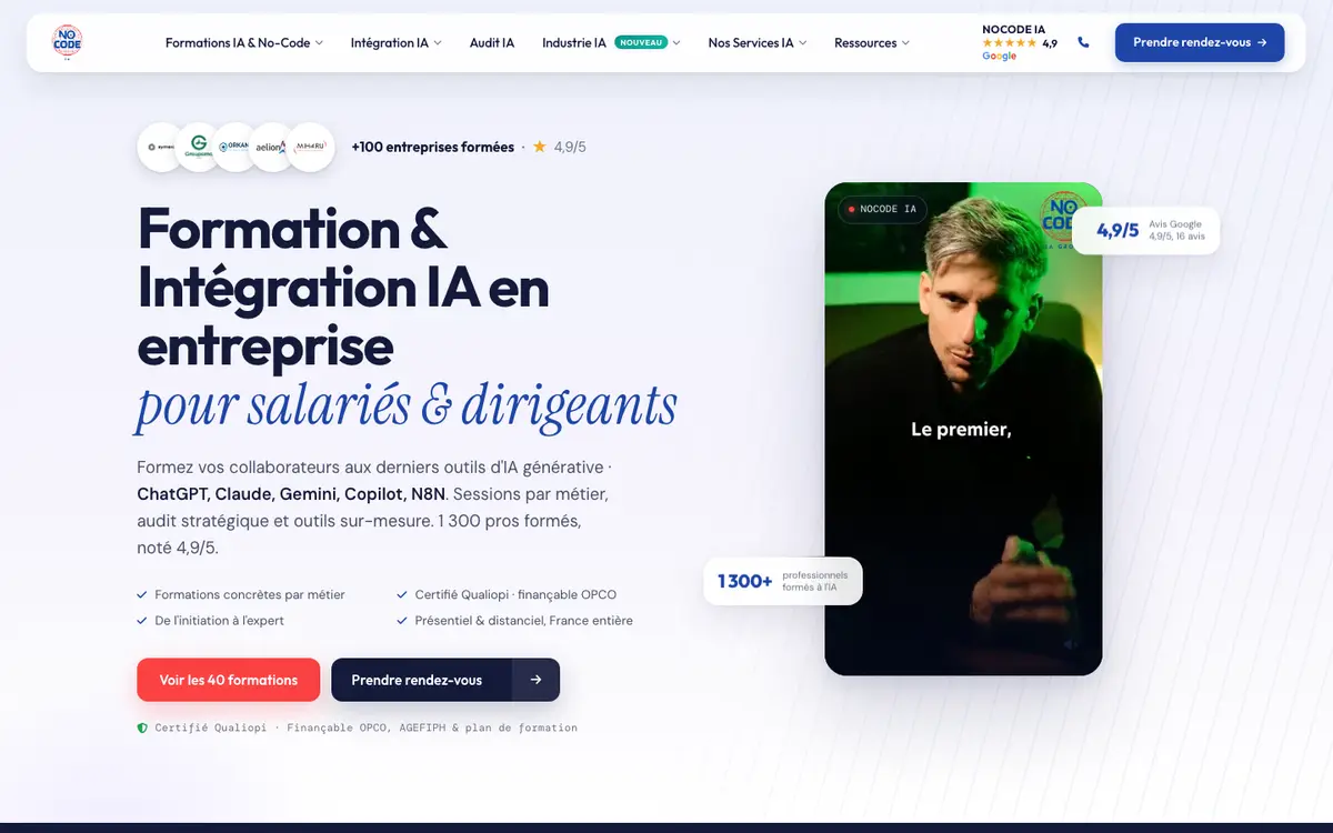 Page d'accueil du site de NoCode IA Toulouse, formation et intégration de l'IA en entreprise, réalisé par Codecircle