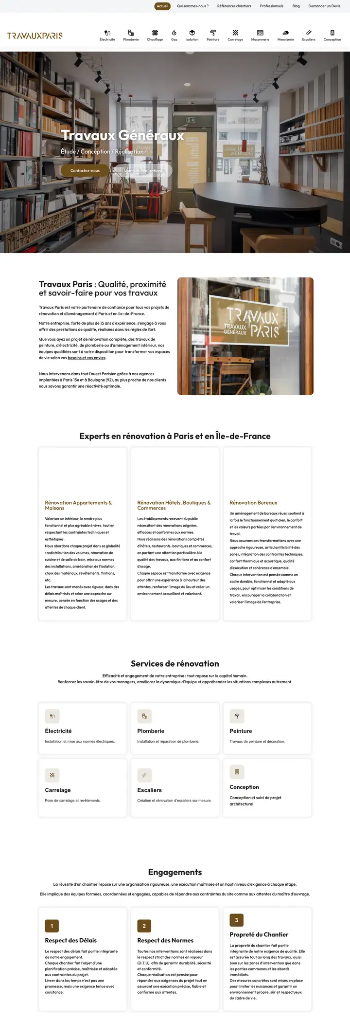Site de Travaux Paris, entreprise de rénovation, réalisé par Codecircle